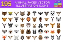 195 Animal Faces Vector Illustration Icons Pack Screenshot 1