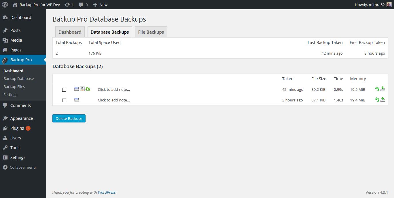 Backup Pro backup WordPress database