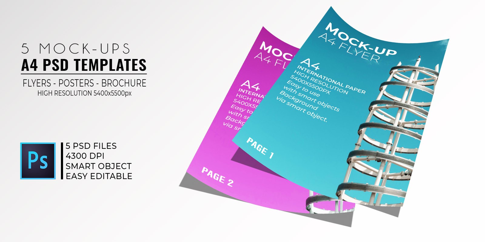 5 Mock-Up Flyer PSD Templates A4