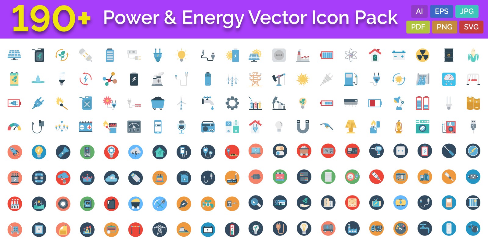 190 Power and Energy Color Vector Icon Pack
