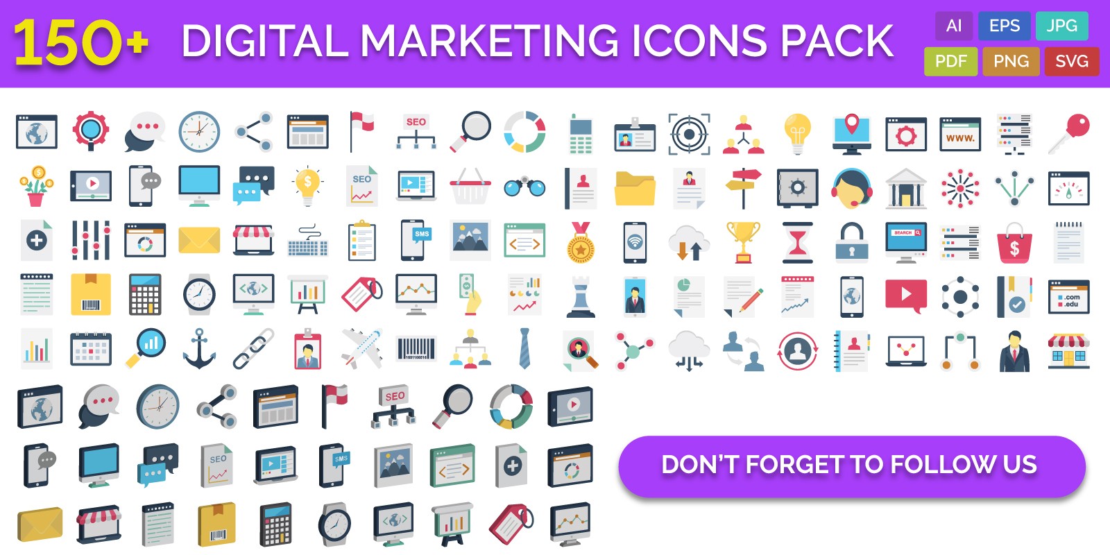 150 Digital Marketing Vector Icons Pack