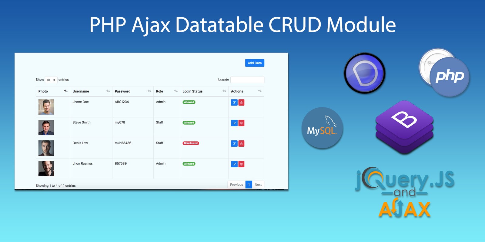 PHP Ajax Datatable CRUD Module