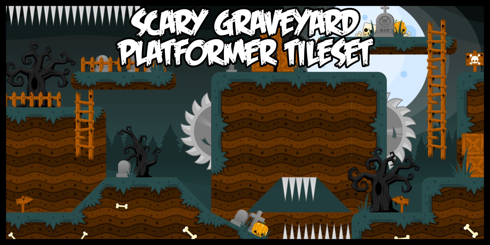 scary graveyard platformer tileset codester