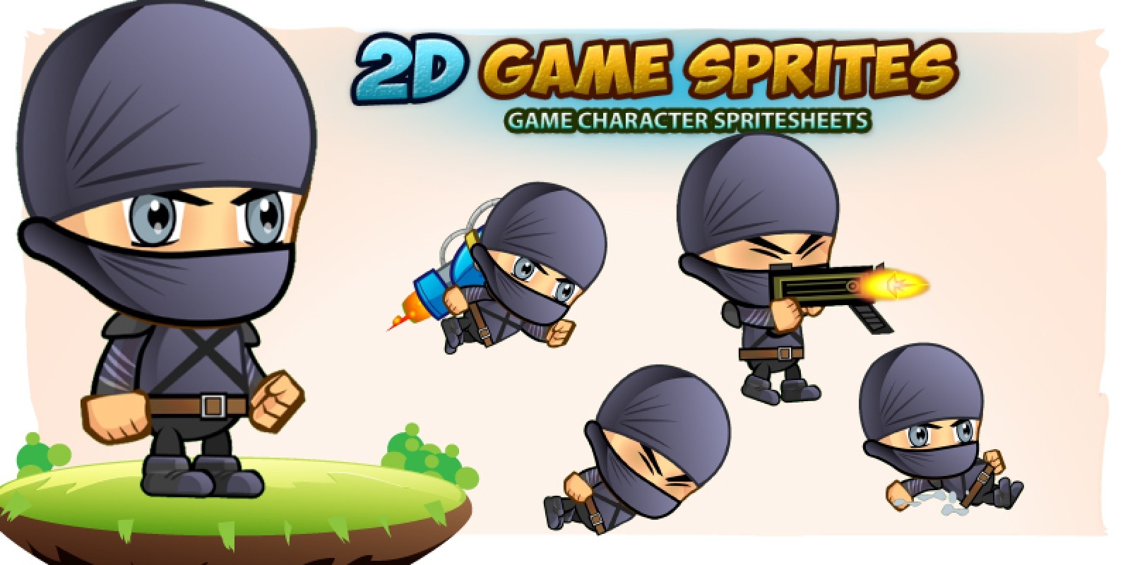 Ninja 2D Game Character Sprites 3