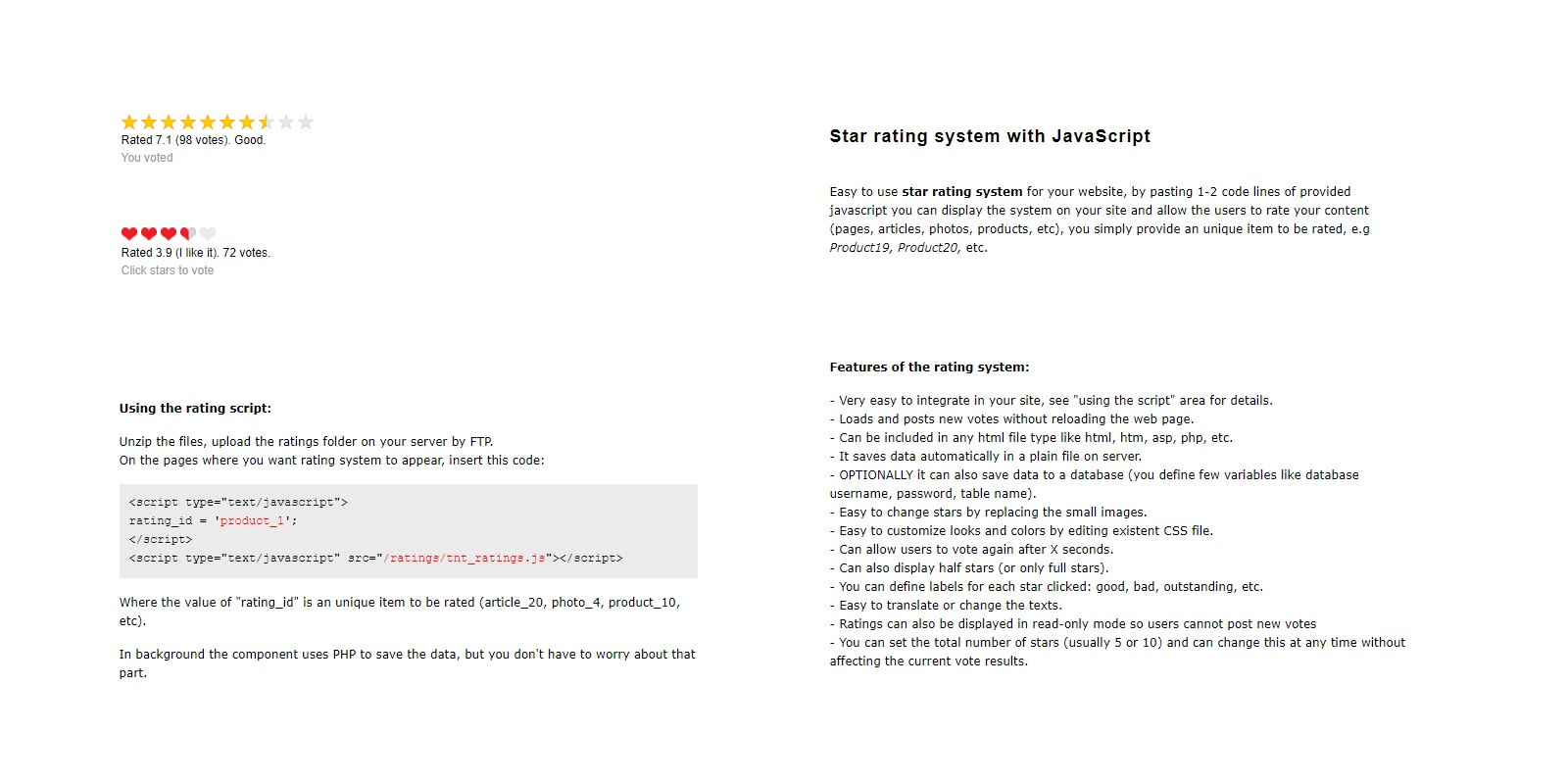Star Rating System PHP