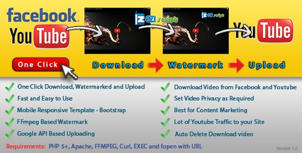 Youtube Auto Uploader with Watermark - PHP Script by Arabvid2015 | Codester