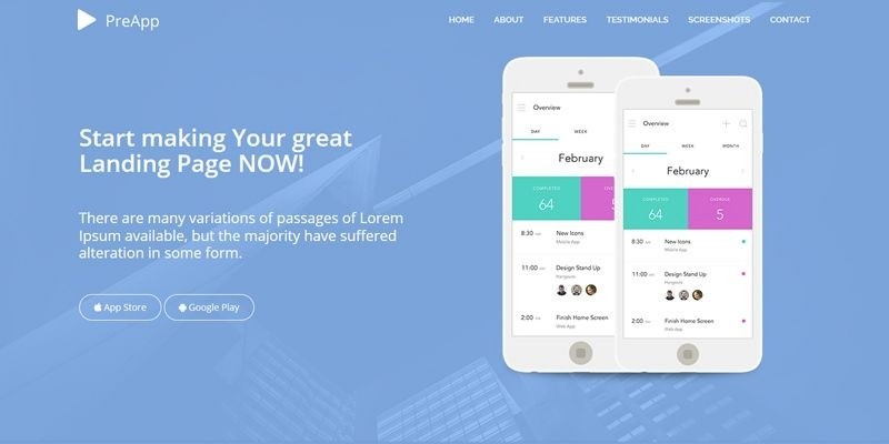 PreApp - App Landing Page HTML Template