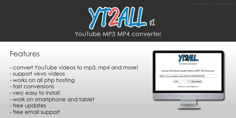 YT2ALL YouTube MP3 MP4 Converter PHP Script
