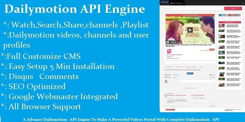 Dailymotion API Engine PHP Script