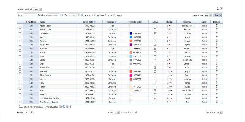 PHP DataGrid Light - Data-Bound Grid Control