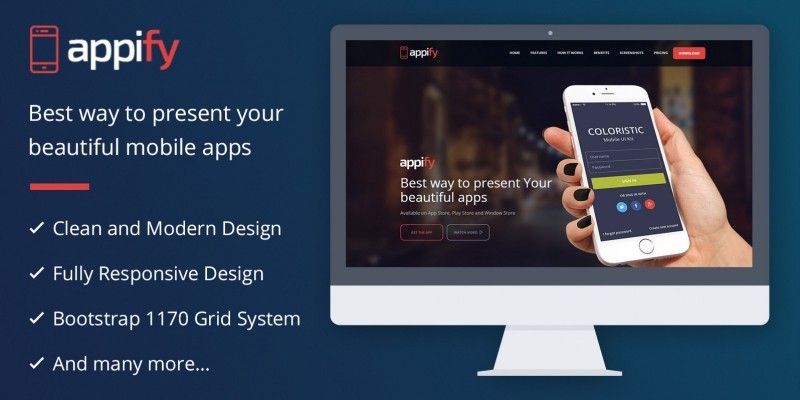 Appify - One Page Mobile App WordPress Theme