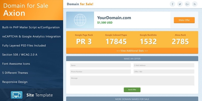Axion - Domain for Sale HTML Template