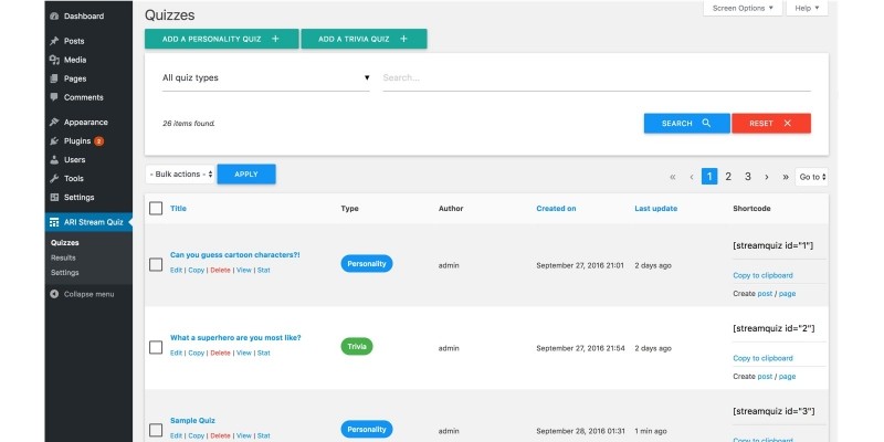 ARI Stream Quiz - WordPress Plugin