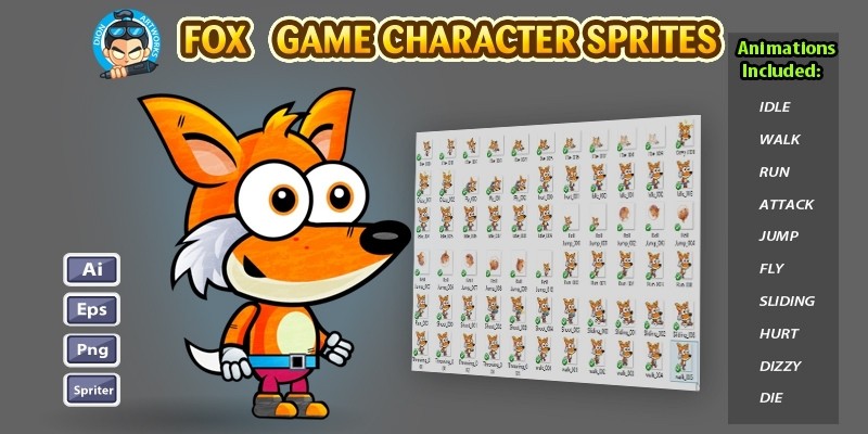 Fox 2D Game Character Sprites