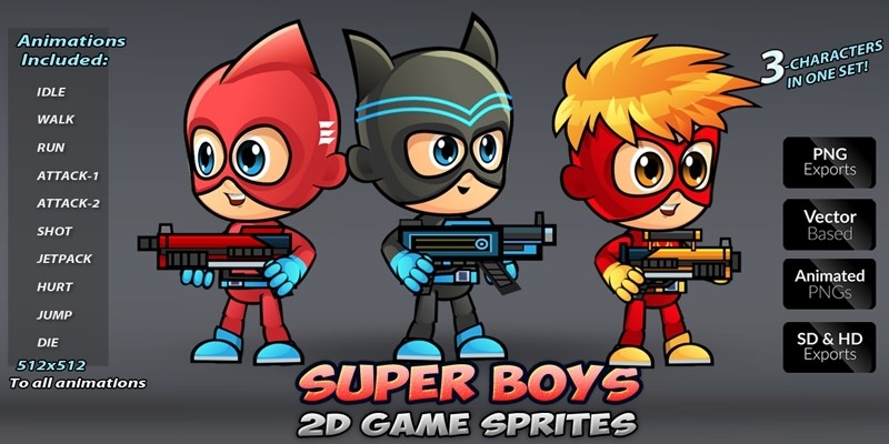 Super Boys 2D Game Sprites