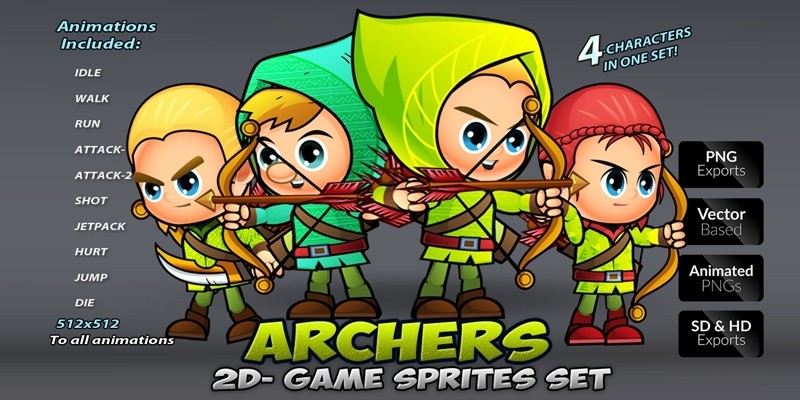 Archers 2D Game Sprites Set