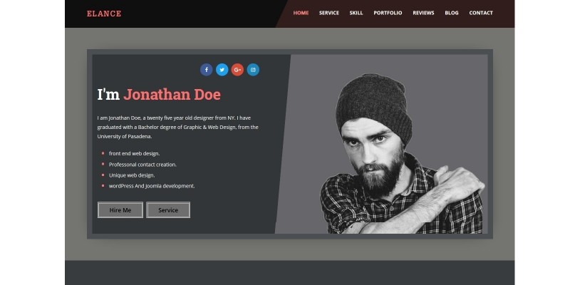 Elance - Personal Portfolio One Page Template