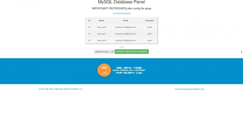 SQL Real time Data Display And Export Script