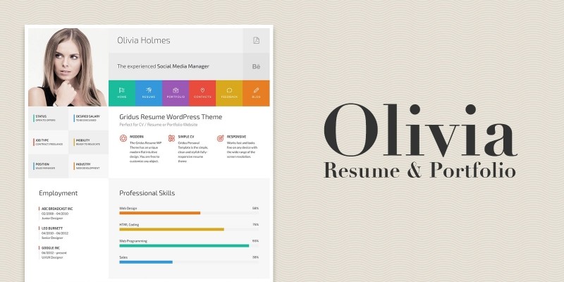 Olivia - Resume And Portfolio WordPress Theme