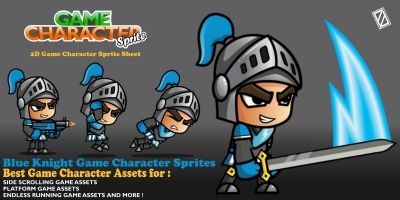  Blue Knight 2D Game Character Sprites