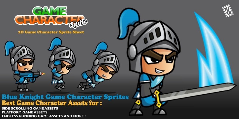  Blue Knight 2D Game Character Sprites