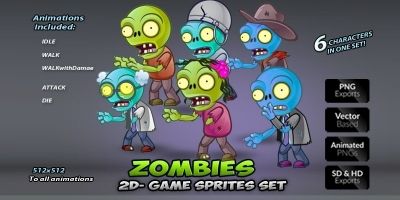 6-Zombies Game Character Sprites Pack