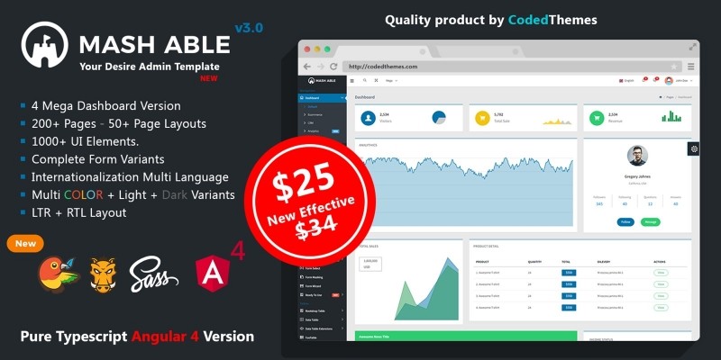Mash Able Bootstrap 4 And Angular 4 Admin Template