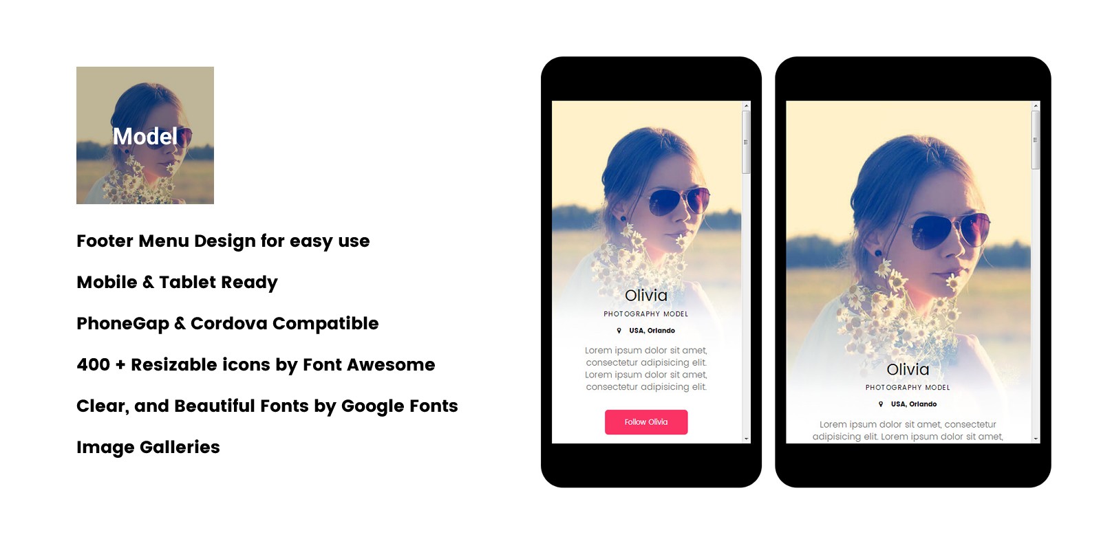 Model Profile Mobile - Mobile HTML Template