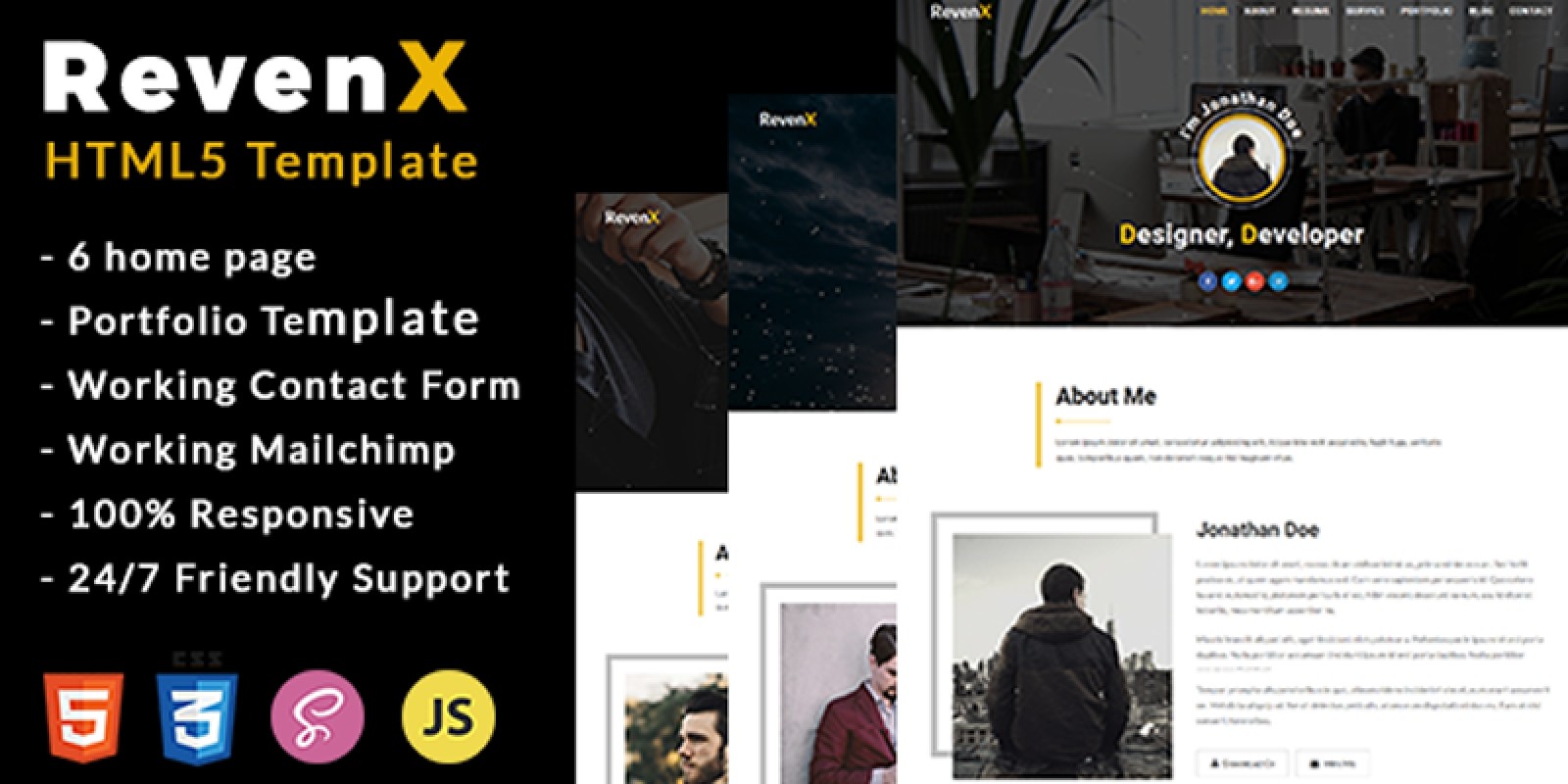 RevenX Personal Portfolio HTML Template by HTMLCoder | Codester