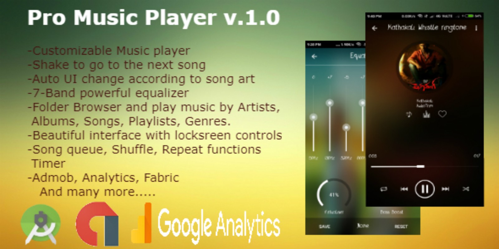 Pro music player with Equalizer For Android by Codeslv Codester