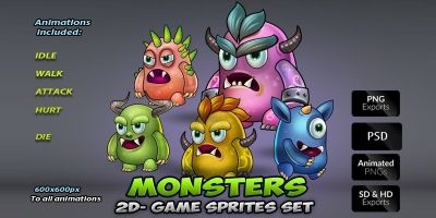Monster Game Enemies Sprites Set