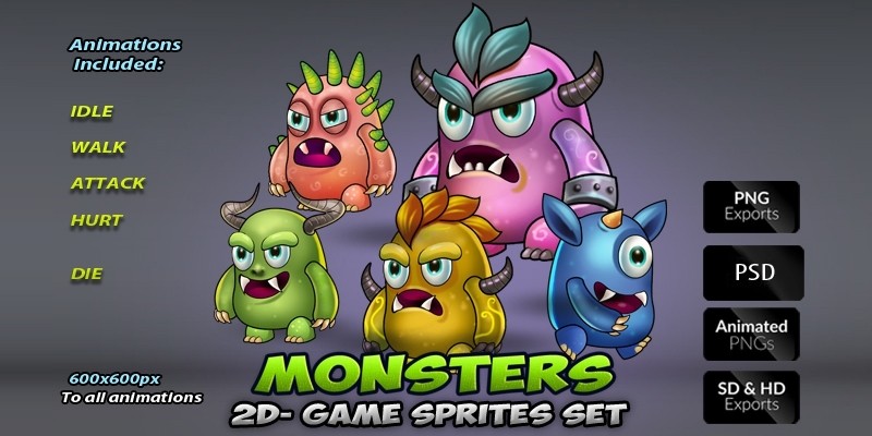 Monster Game Enemies Sprites Set