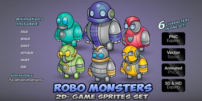 Robo Monsters Game Sprites Set