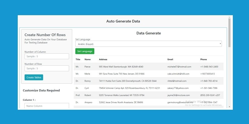 Auto Generate Data Sample PHP