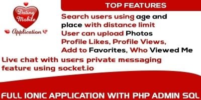 Dating Mobile App Ionic with Full PHP Admin SQL