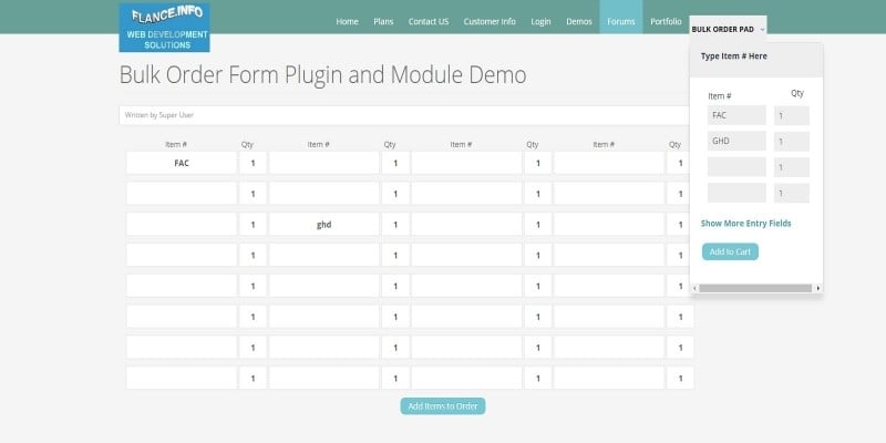 Bulk Order Form - Virtuemart Plugin