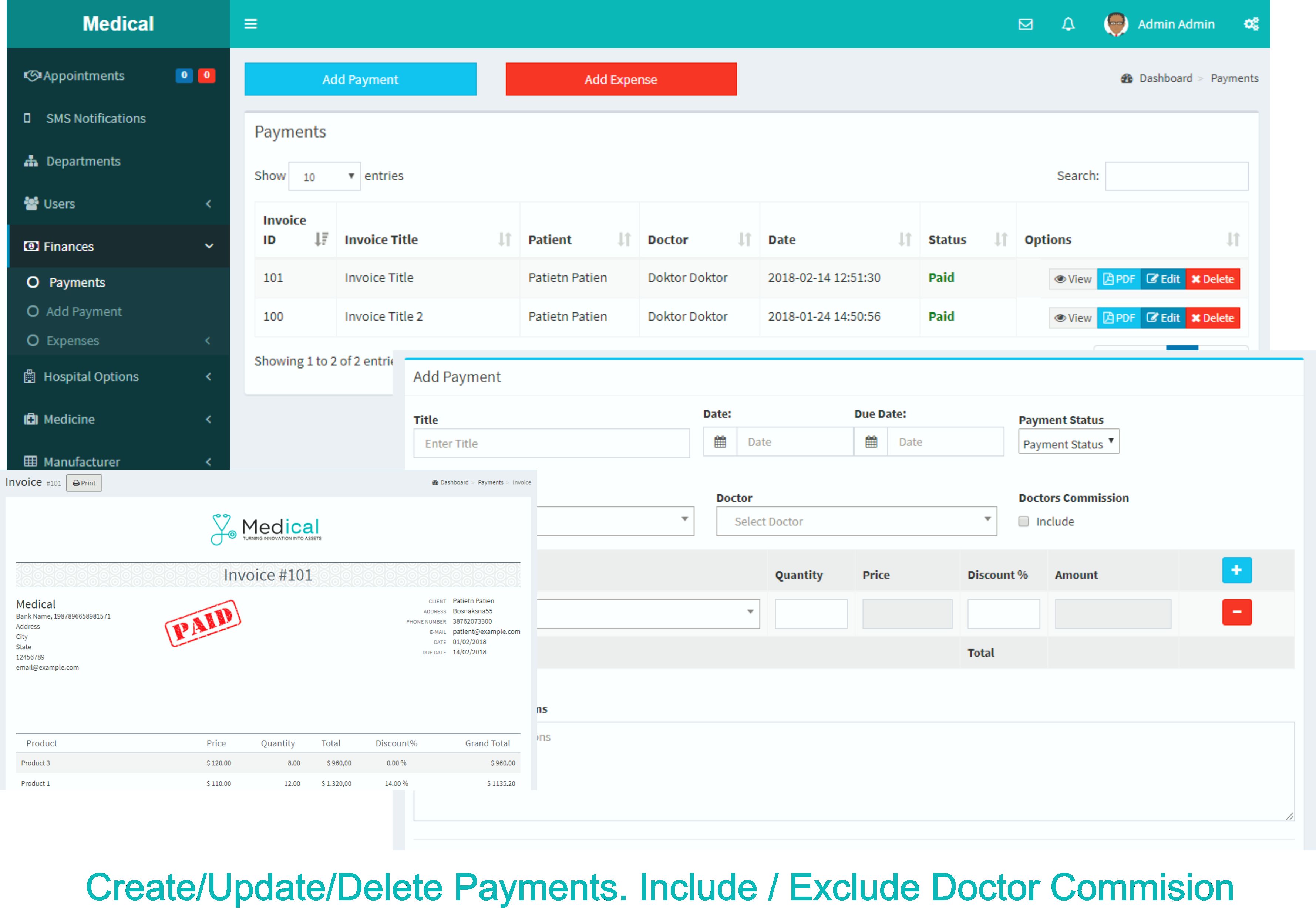 hospital management system project in php pdo