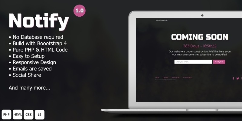 Notify - Website Landing Webpage PHP