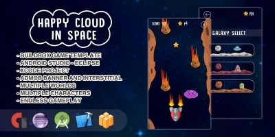 Happy Cloud in The Space - Buildbox Game Template