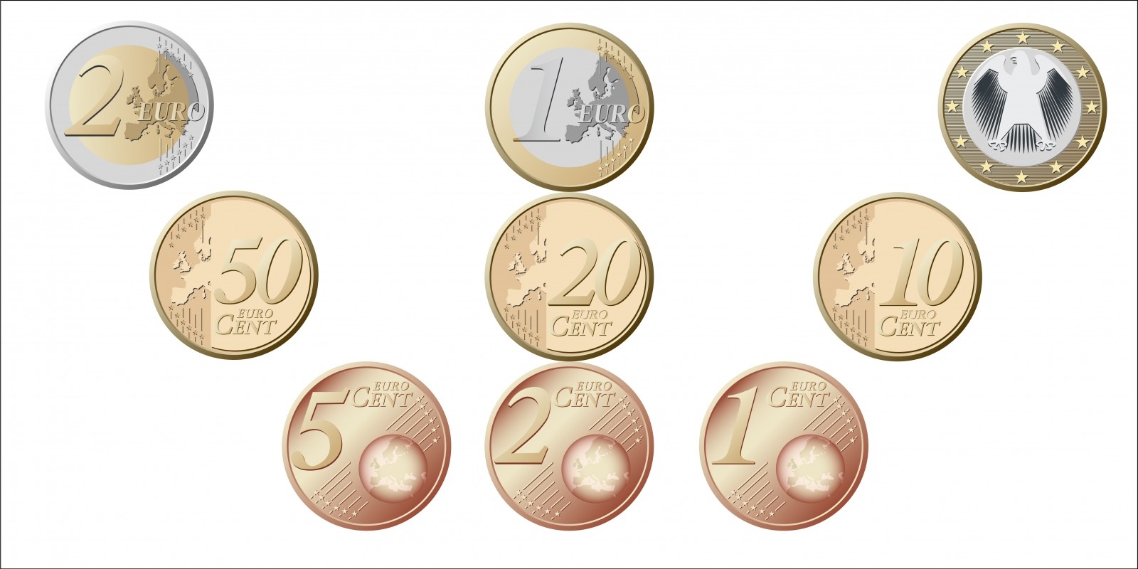 Euro Coins Vector Images.
