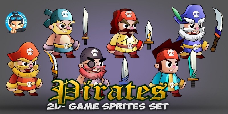 6- Pirates 2D Game Character Sprites Set