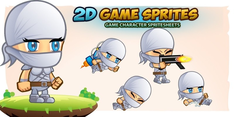 White Ninja 2D Game Sprites