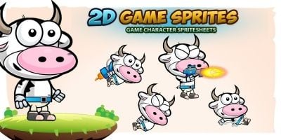 Cow 2D Game Character Sprites