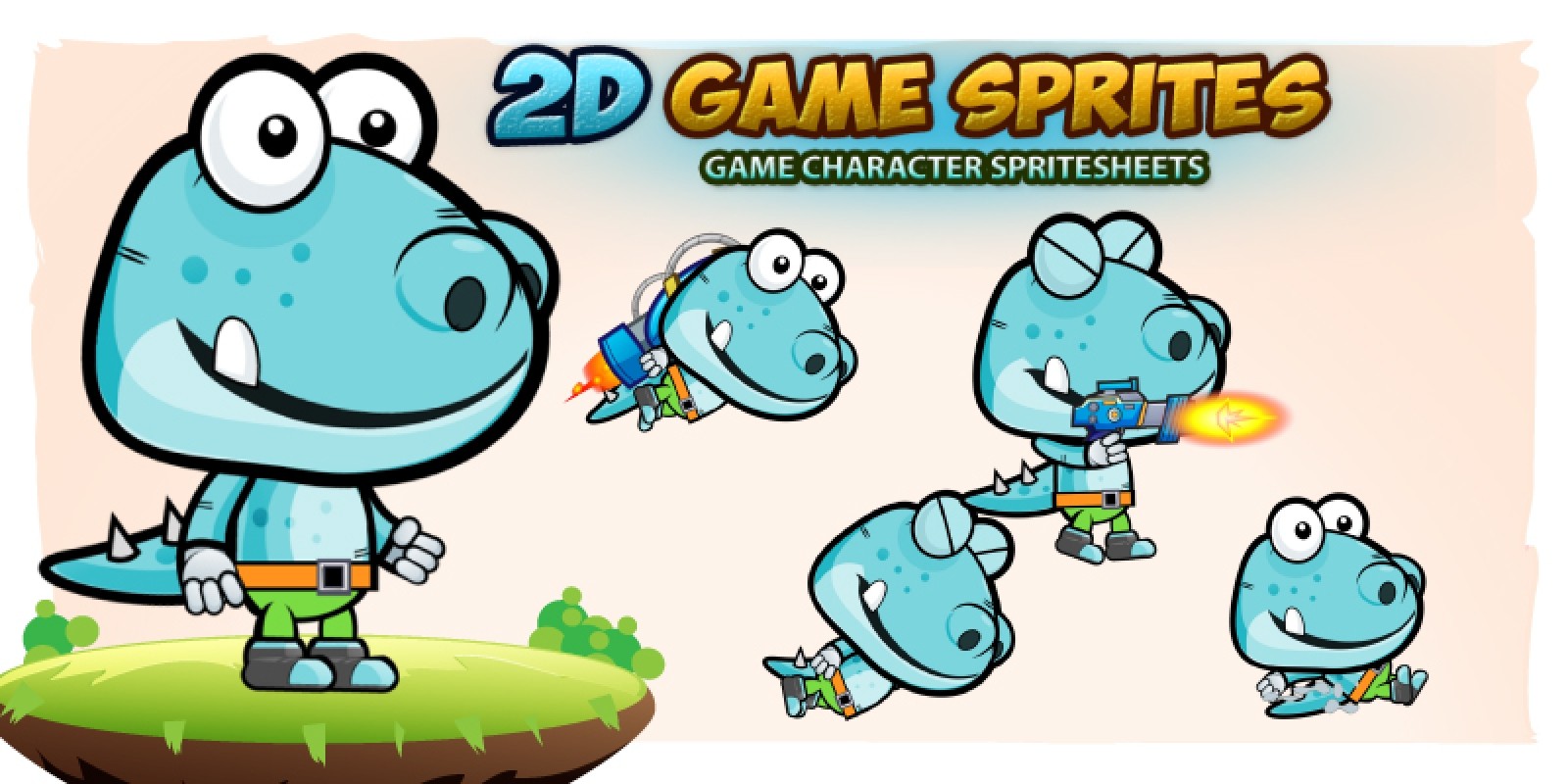 Free sprite with cute dinosaur character. Suitable for the 2d