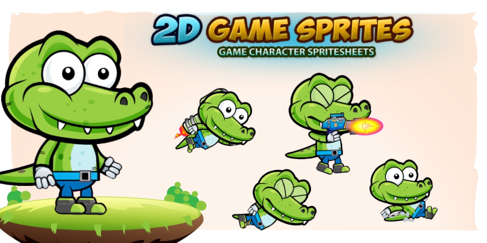 Bevouliin Free Game Sprites - Crocodile Mascot Running and Jumping