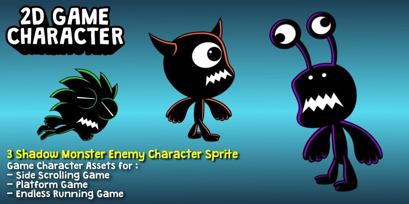 3 Shadow Enemy Monsters  2D Characters