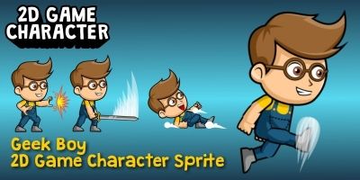 Geek Boy 2D Game Character Sprite