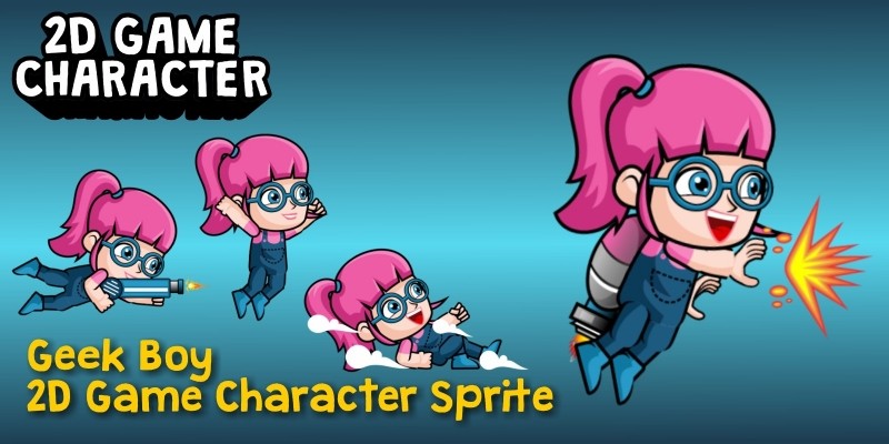 Geek Girl 2D Game Character Sprite