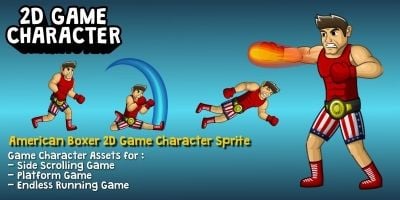 American Boxer 2D Game Character Sprite