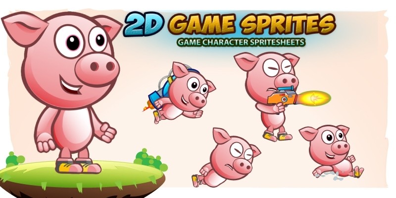 Piggy 2D Game Character Sprites 